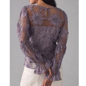 Anthropologie Eva Franco Lavendar purple mesh long sleeve Lace top with cami S